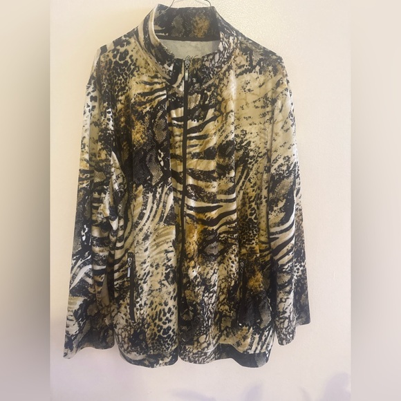 Onque Casul Hoodie Womens  Bust 27” Animal Print Zip Up Hooded Jacket Size 3X - Picture 1 of 10